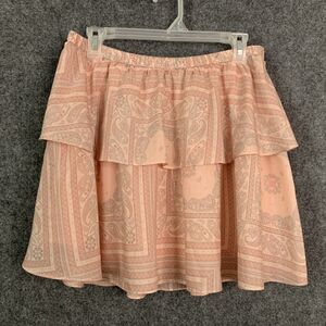 Universal Thread Tier Ruffle Mini Skirt Lined Pink Scarf Print Pull-on Flirty